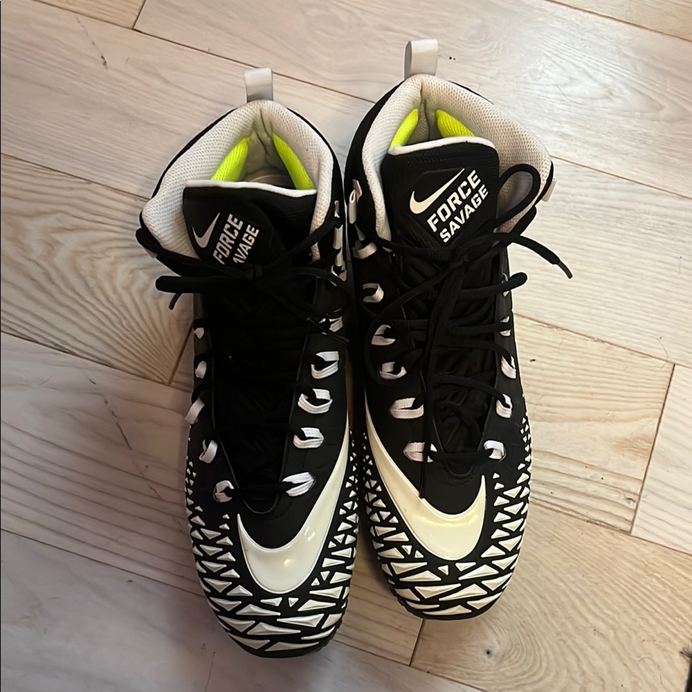 Nike Force Savage Black and White Cleats with Neon Accents